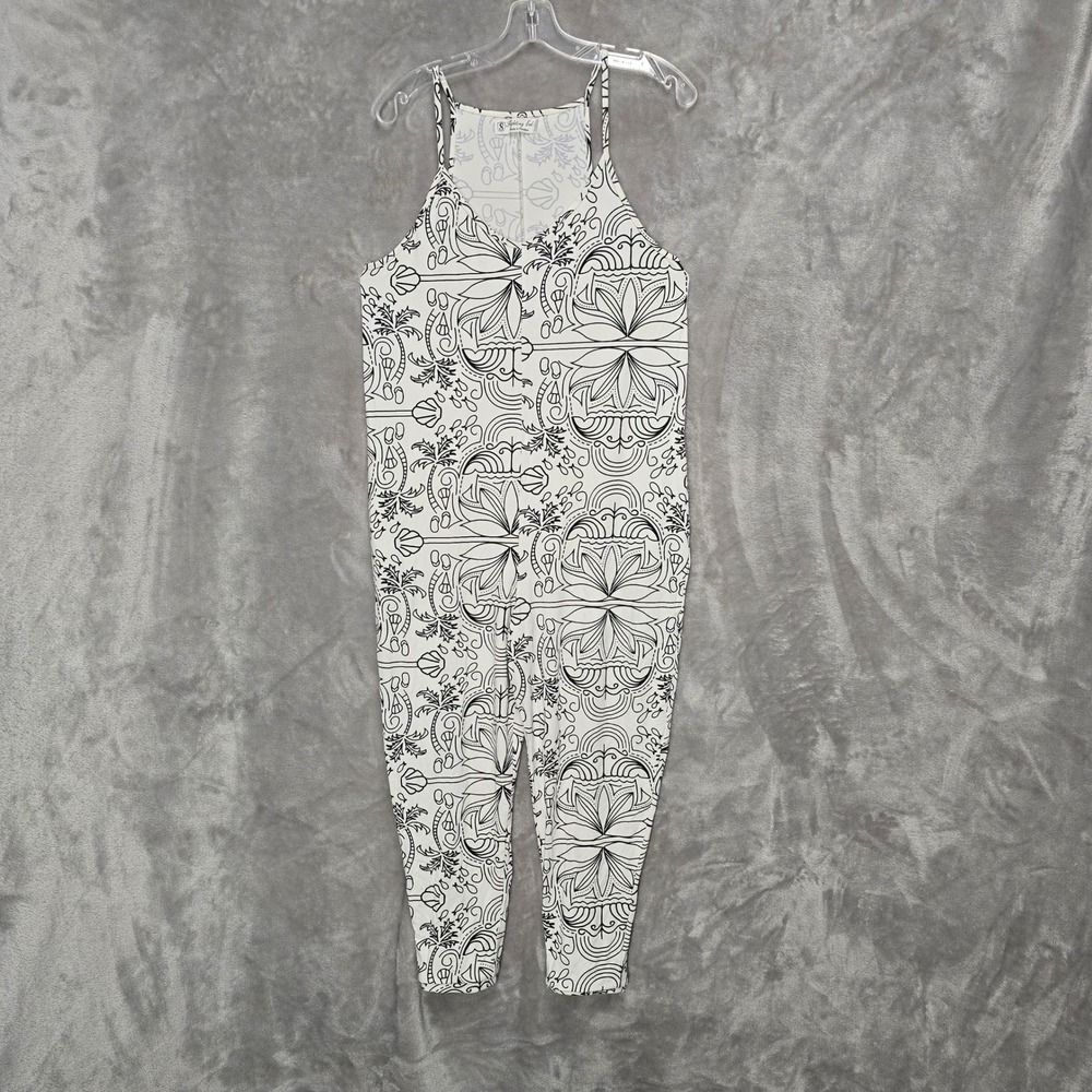 Fighting Eel Jumpsuit Women M White Black Tropical Fish Sleeveless Modal Stretch